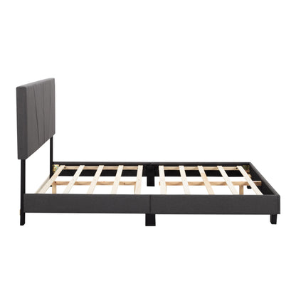 Queen Size Platform Bed Frame with Upholstered Headboard and wood slats support