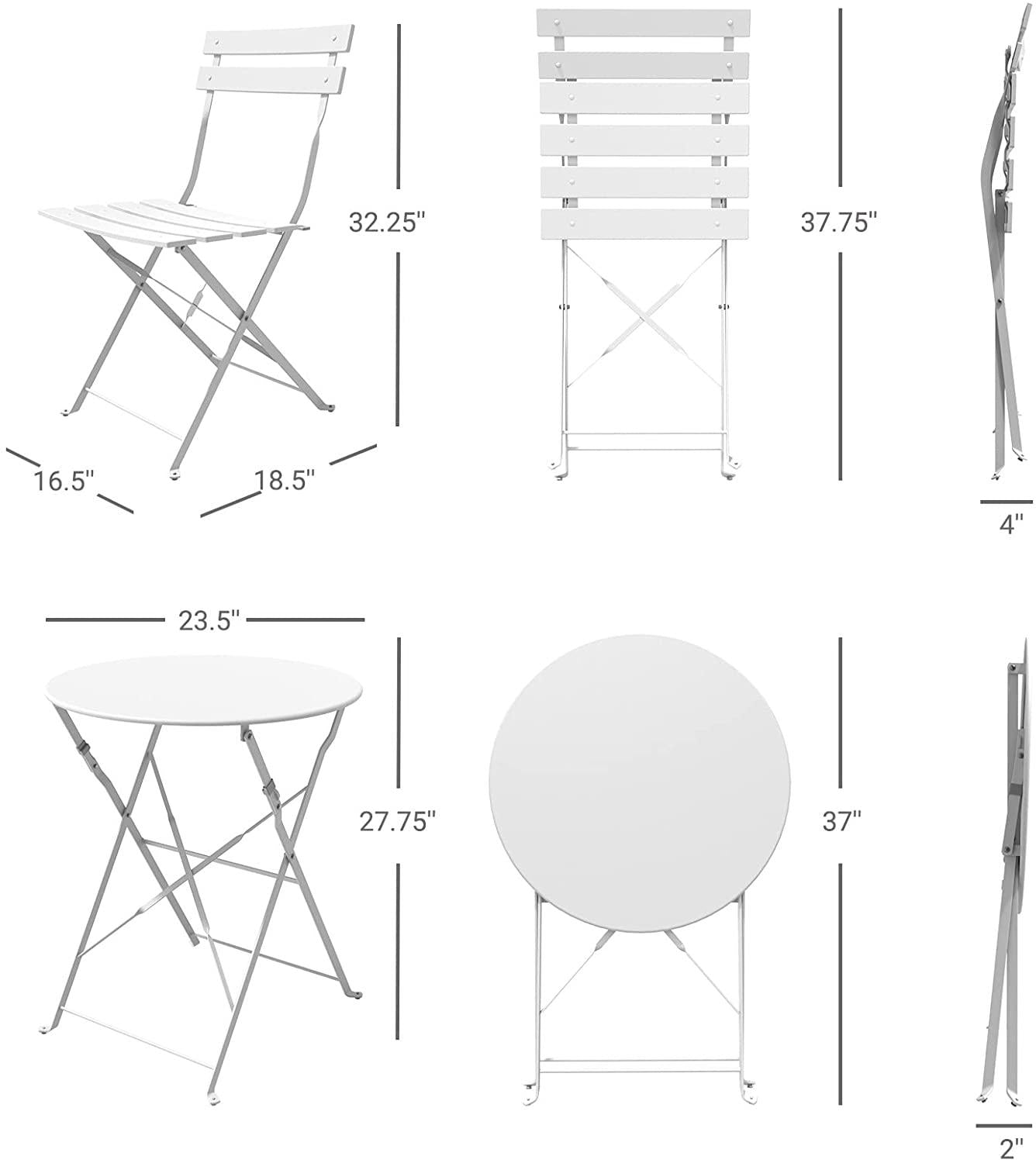 Mydepot SR Steel Patio Bistro Set, Folding Outdoor Patio Furniture Sets, 3 Piece Patio Set of Foldable Patio Table and Chairs