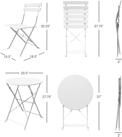 Mydepot SR Steel Patio Bistro Set, Folding Outdoor Patio Furniture Sets, 3 Piece Patio Set of Foldable Patio Table and Chairs