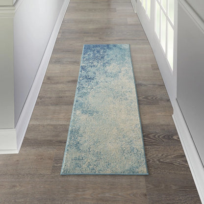 Light Blue and Ivory Abstract Sky Runner Rug