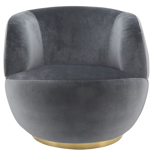 Velveteen Swivel Chair With Gold Base, Gray – MODERNDEC