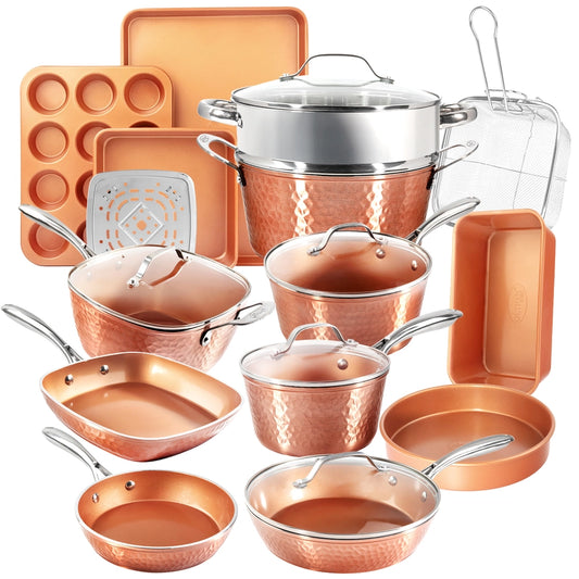 Gotham Steel Hammered Copper 20-Piece Cookware, Bakeware Set