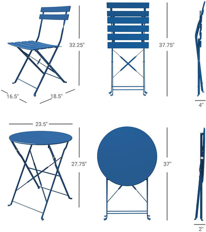 Mydepot SR Steel Patio Bistro Set, Folding Outdoor Patio Furniture Sets, 3 Piece Patio Set of Foldable Patio Table and Chairs