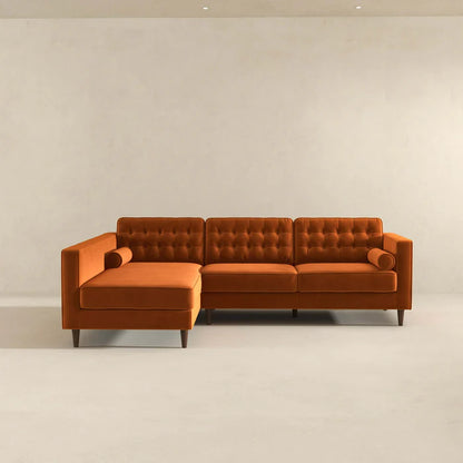 Burnt Orange Velvet Sectional Sofa Left Facing