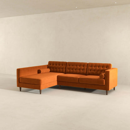 Burnt Orange Velvet Sectional Sofa Left Facing