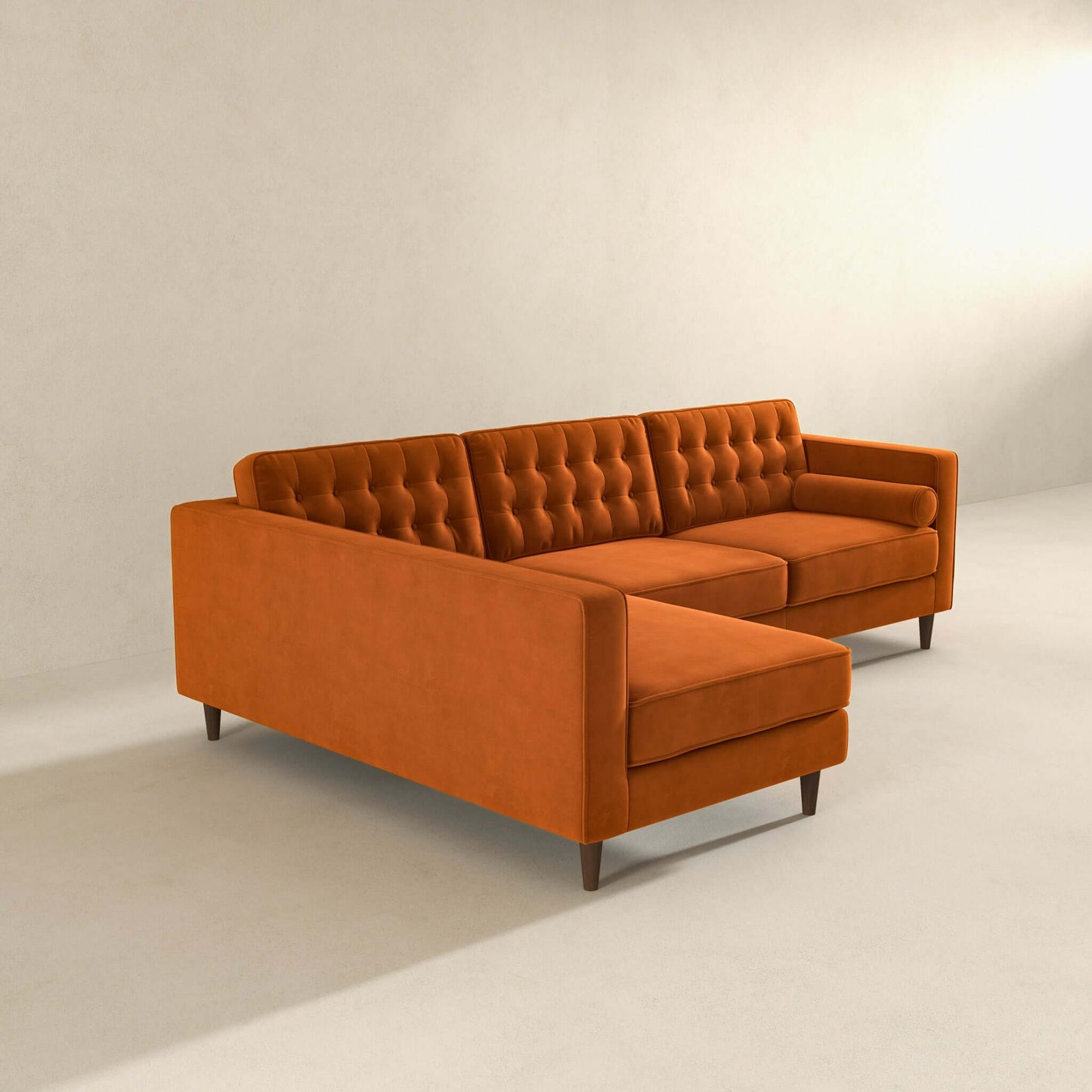 Burnt Orange Velvet Sectional Sofa Left Facing