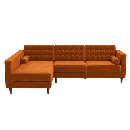 Burnt Orange Velvet Sectional Sofa Left Facing