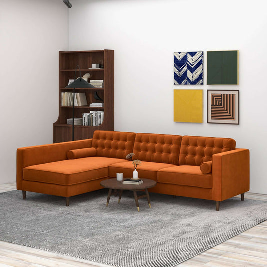 Burnt Orange Velvet Sectional Sofa Left Facing