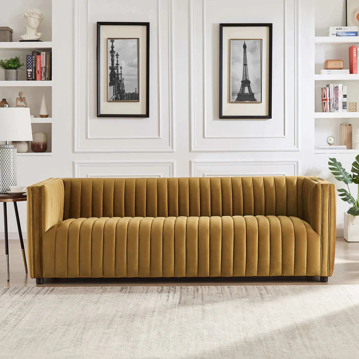 Dominique Luxe Channel-Tufted Velvet Sofa