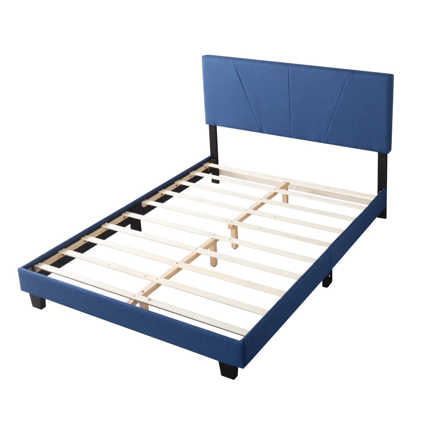 Queen Size Platform Bed Frame with Upholstered Headboard and wood slats support