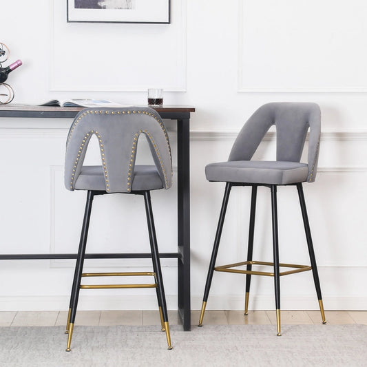 Set of 2 Modern Contemporary Velvet Upholstered Bar Stools