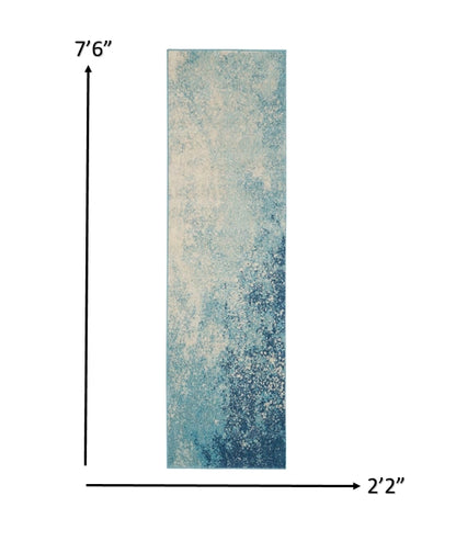 Light Blue and Ivory Abstract Sky Runner Rug