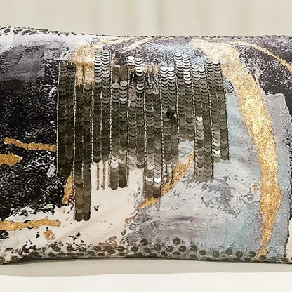 Black Velvet Sequined Lumbar Pillow Cover