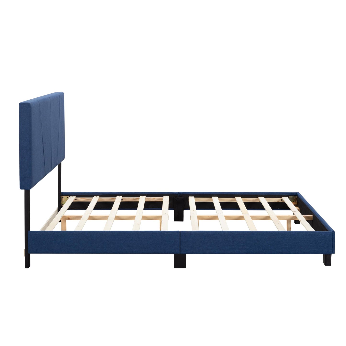 Queen Size Platform Bed Frame with Upholstered Headboard and wood slats support