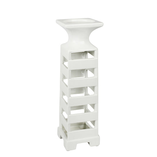 WHITE SLAT CERAMIC CANDLE HOLDER 16"