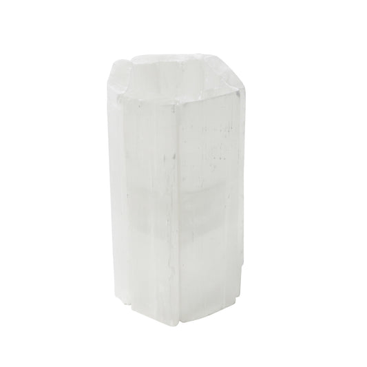 WHITE SELENITE CANDLE HOLDER ., 5"