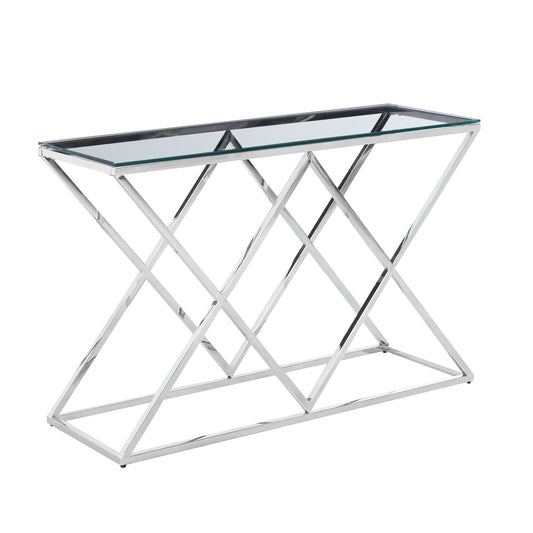 SILVER/GLASS DIAMOND CONSOLE TABLE, KD