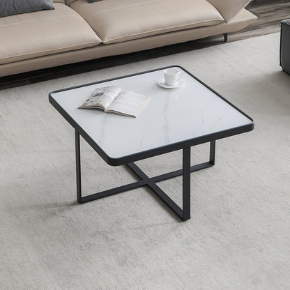 Minimalism Square coffee table，Black metal frame with sintered stone tabletop