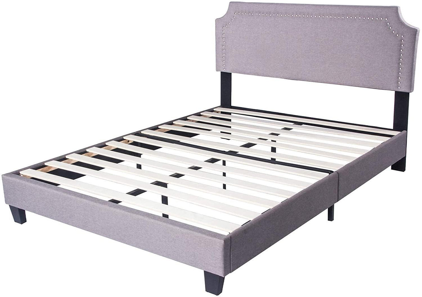 60" Platform Bed Frame Queen Upholstered Headboard Wood Slat Support Metal Frame Heavy Duty Bed Fram