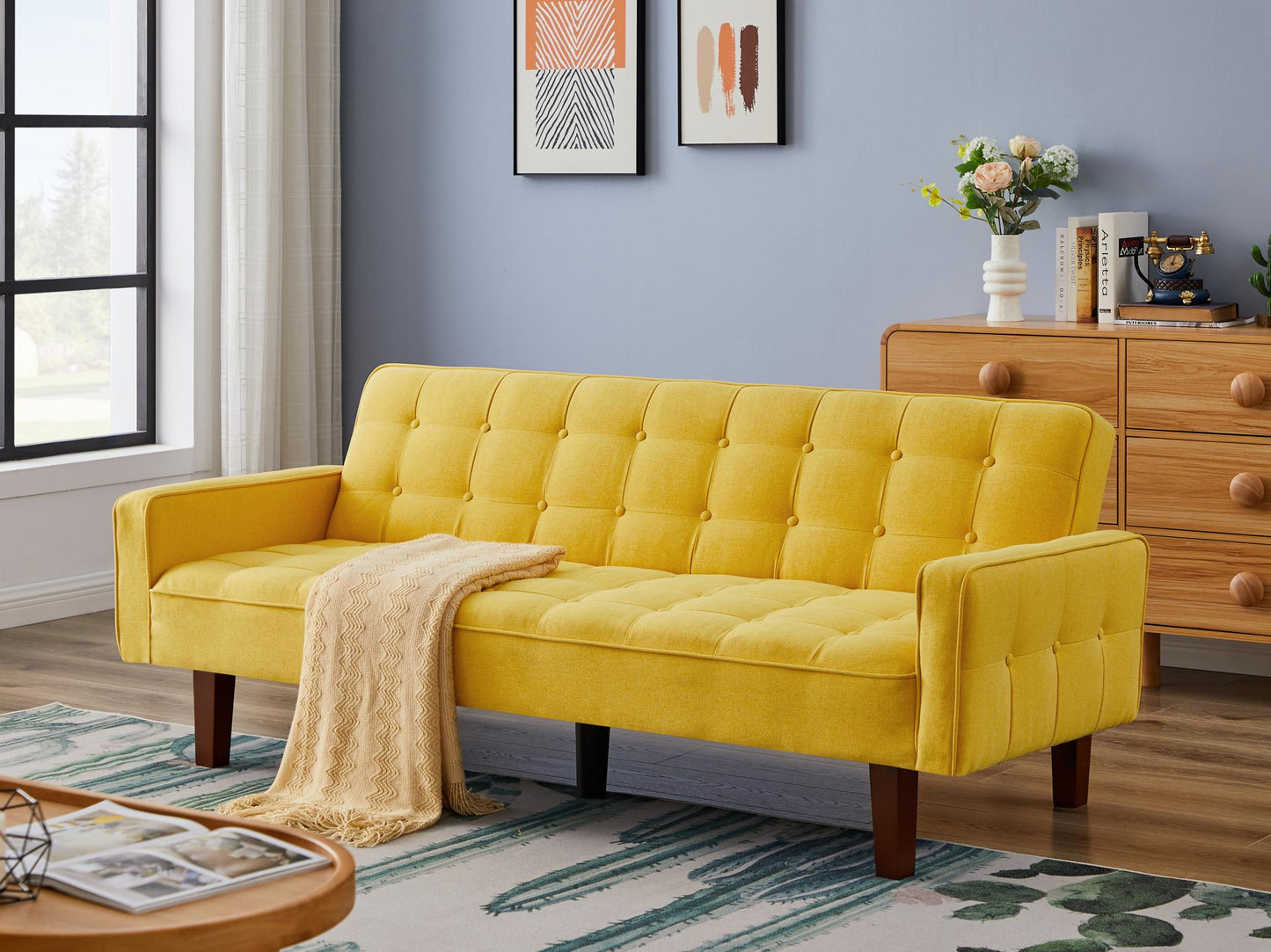 Solid Color Tufetd Sofa Save Space for Living Room